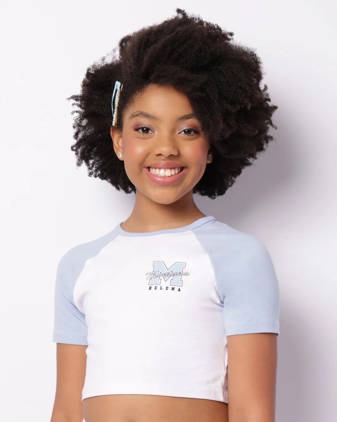 Blusa Juvenil Cropped Manga Curta Raglan Branca