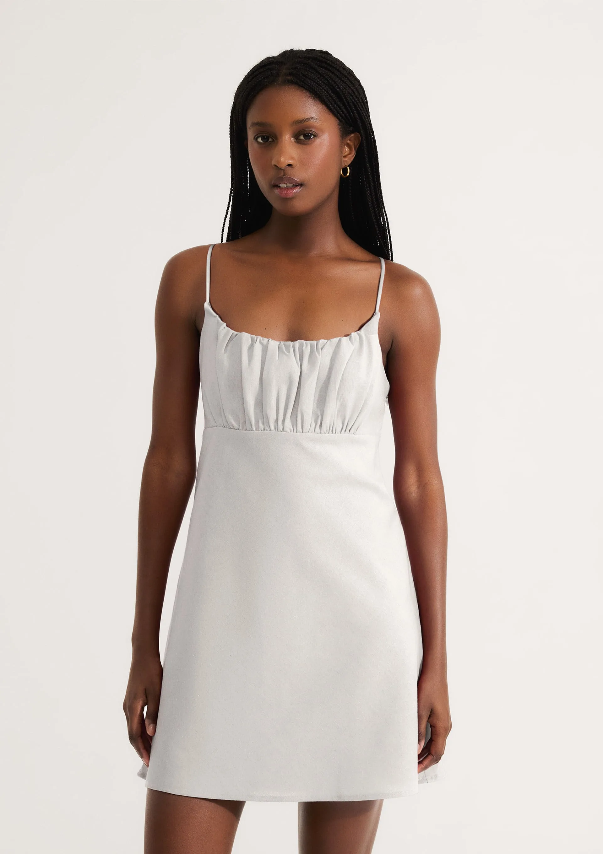 Vestido Curto Com Franzido No Busto - Off white