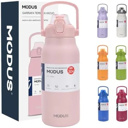 Garrafa Térmica 1700ml - Duplamente Isolada a Vácuo, Canudo e Base Emborrachada Anti Derrapante, Mantém Bebidas Quentes por 12 Horas e Geladas por 24 Horas (Rosa)
