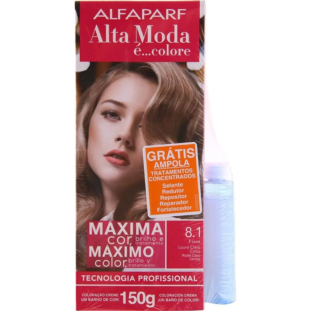 Coloração Creme Louro Claro 8.1 Vison 150g Alfaparf Alta Moda Cobertura de Brancos Coloração Alta Moda 8.1 Vison Louro Claro Alfaparf 150g