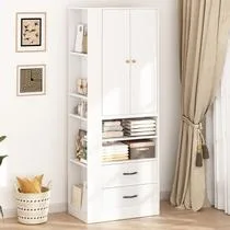 Guarda Roupa Solteiro, Armário Multiuso Branco, com Nichos Laterais e Armazenamento Versátil, Ideal para Quarto e Ambientes Pequenos