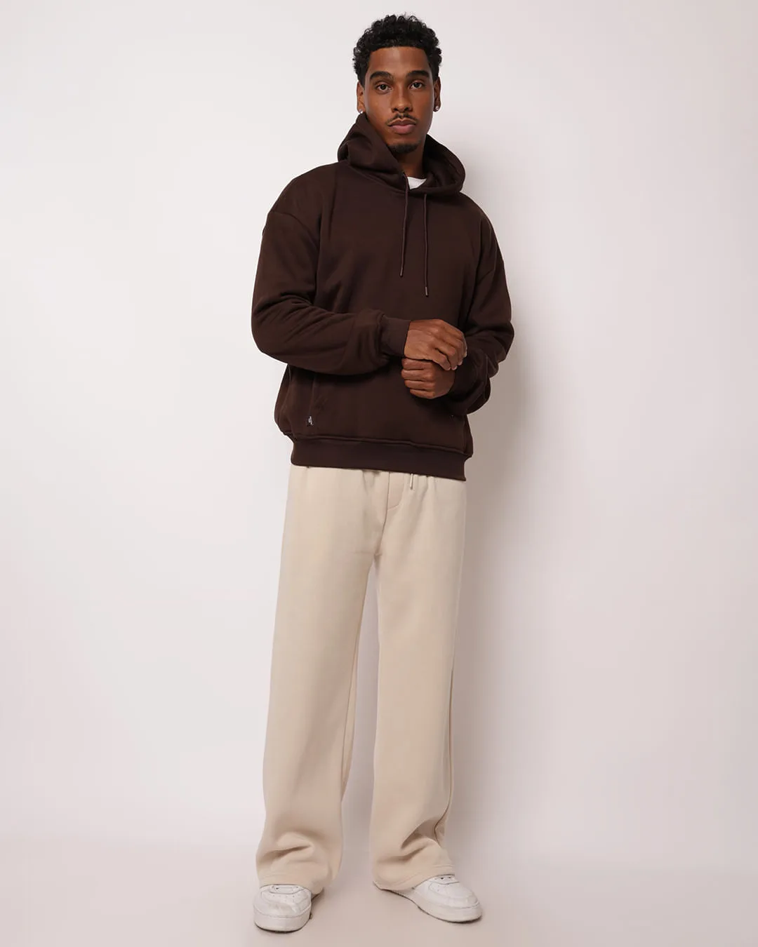 Calça Moletom Masculina Reta com Bolsos Bege