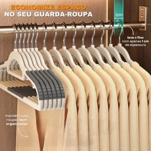 Kit Cabides Adulto Antideslizante para Roupas Tok Gancho 360º Reforçado Resistente (50)