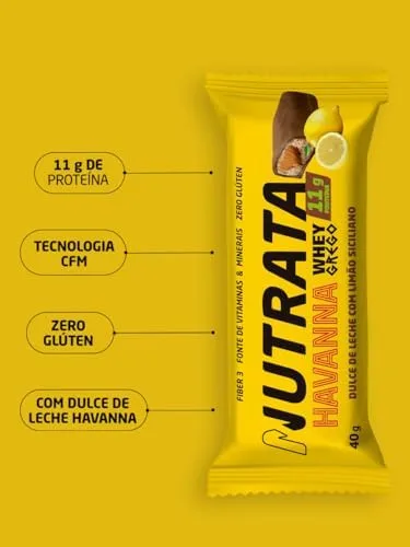 Whey Grego Bar Havanna & Limão Siciliano - Nutrata Display C/ 12 Barras de 40g