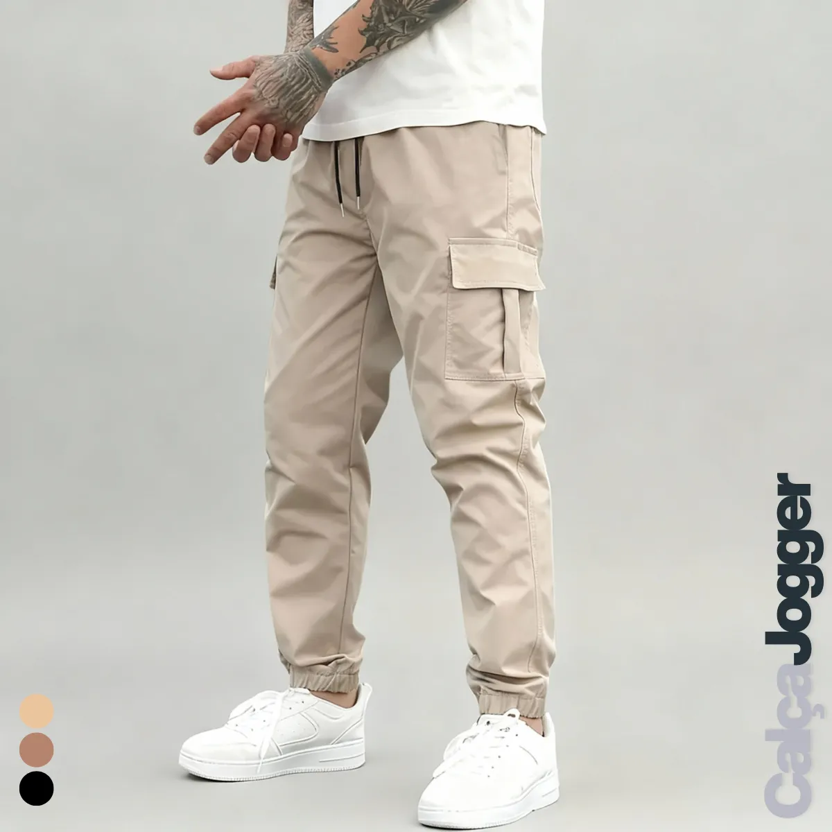 Calça Jogger Cargo Masculina Sarja Calca Streetwear Punho