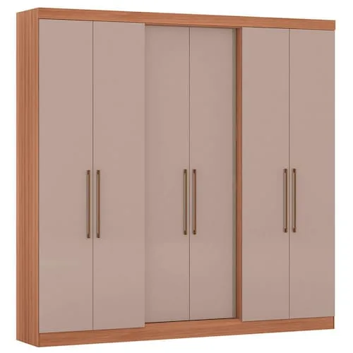 Guarda-Roupa Casal Bartira Napoli UP 6 Portas de Bater 4 Gavetas Internas MDP - 234,5cm de Largura - Avelã/Capuccino