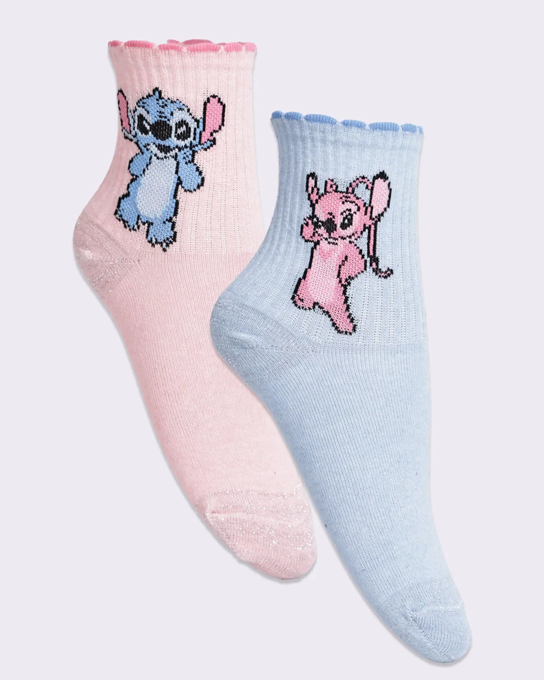 Kit 2 Pares de Meia Infantil Disney Stitch Cano Curto Rosa