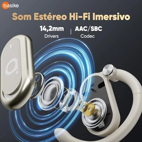 Basike Fone de Ouvido Bluetooth 5.4 OWS, Fone de Ouvido Sem Fio Esportivo HiFi Estéreo Som, IPX4 à Prova D'Água, Redução de Ruído ENC, 30h de Autonomia e Case Voz para Corrida e Exercícios (Rosa)
