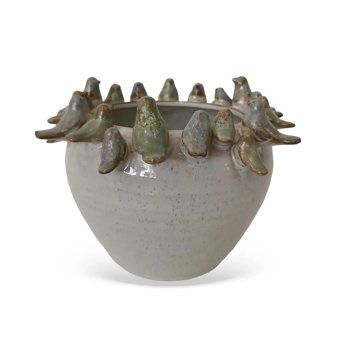 Vaso Decorativo em Cerâmica Pássaros 21cm EV0005 BTC