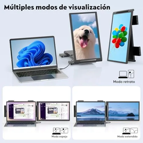 Armazém Brasil, Extensor de tela portátil, 14" 1080P Dual Screen, Monitor portátil de rotação de 250 ° para laptop, Travel Display para laptop 14-16 '' com porta USB-C/HDMI, Plug & Play