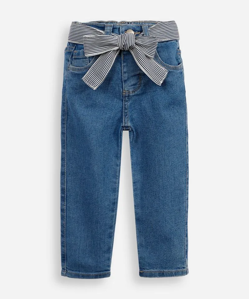 calça skinny infantil jeans com cinto faixa azul