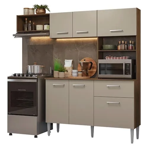Armário de Cozinha Compacta 196cm Rustic/Crema Aura Madesa - Marrom | Bege