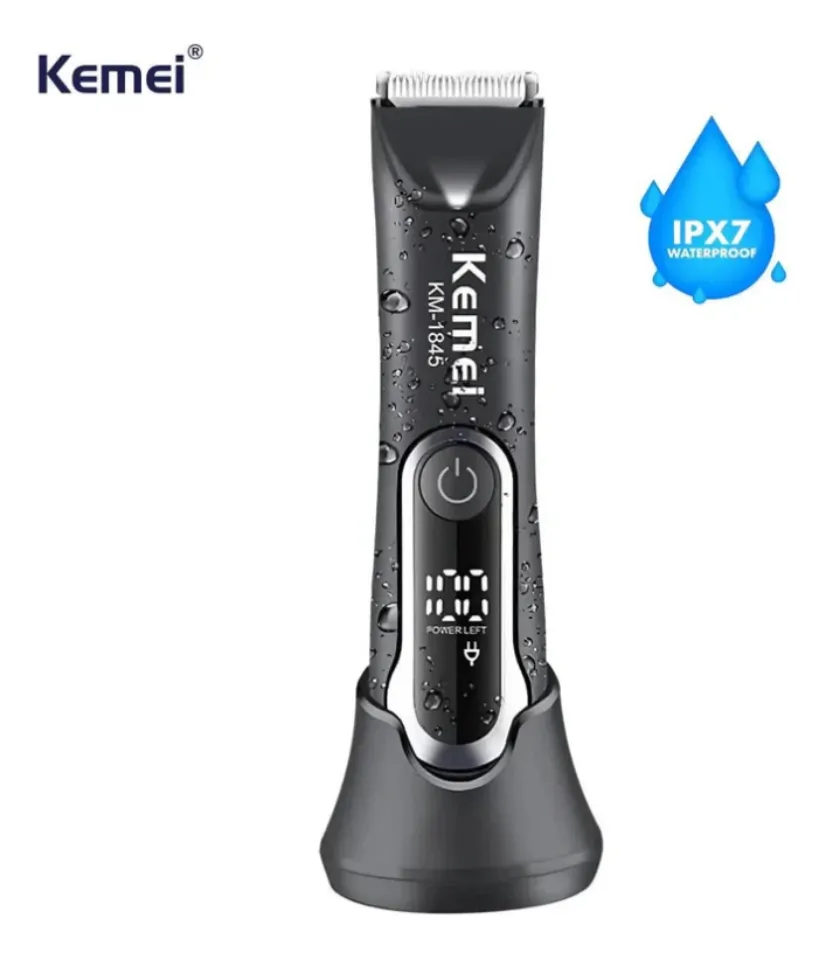 Aparador de Pelos Kemei KM-1845 Preto Resistente Água Bateria Recarregável