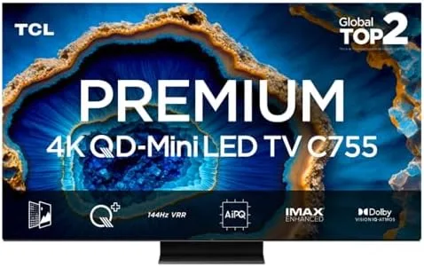 Smart TV TCL 75 Polegadas QLED Mini LED 4K C755 WiFi Bluetooth Google TV 144Hz VRR HDR10+ 75C755