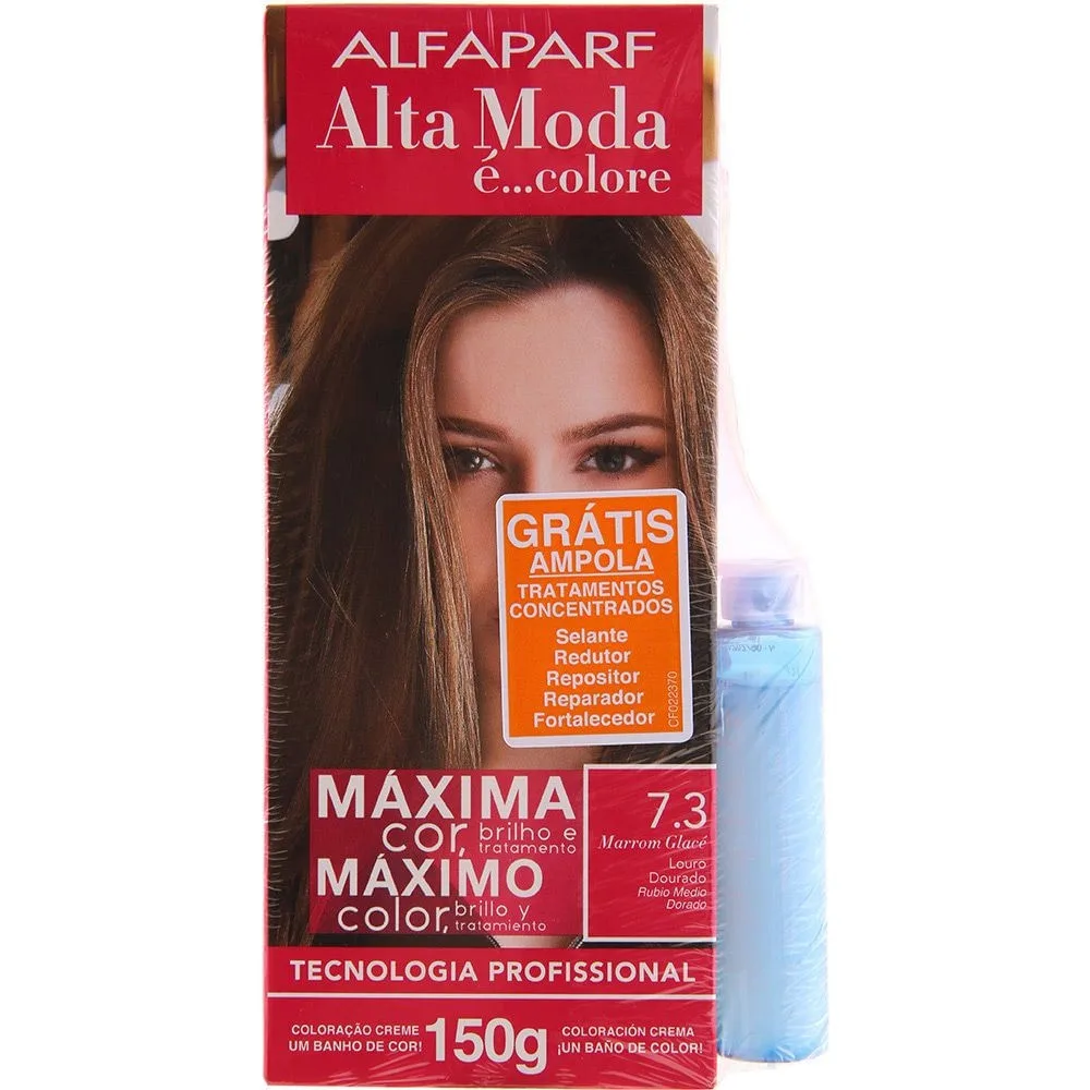 Coloração Permanente 7.3 Marrom Glacé 150g Alta Moda Alfaparf Cobertura de Brancos Coloração Alta Moda 7.3 Marron Glace Louro Dourado Alfaparf 150g