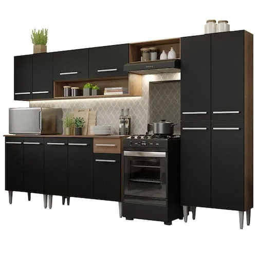 Cozinha Completa Madesa Emilly 293001 com Armário e Balcão - Rustic/Preto