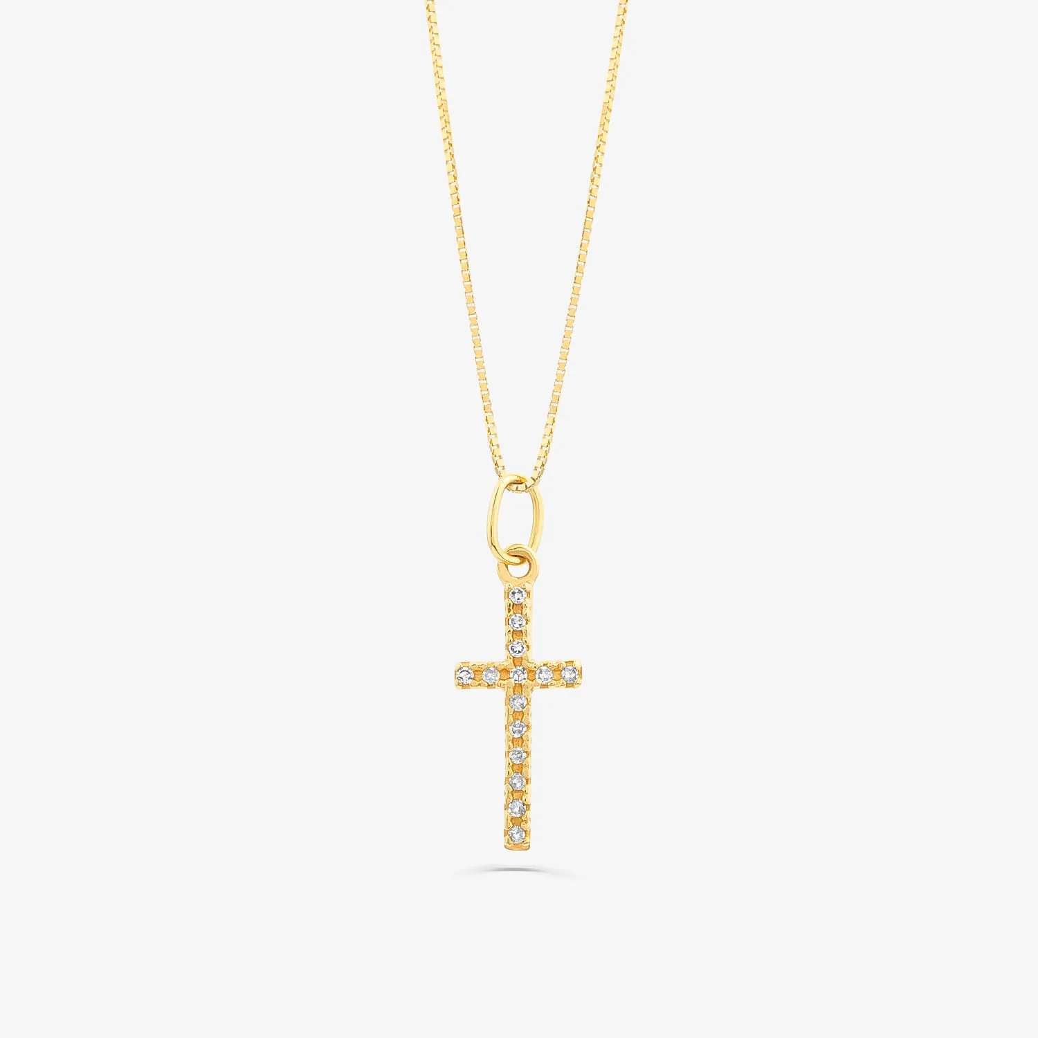 Pingente Cruz com 7 Pontos de Diamantes em Ouro Amarelo 18k