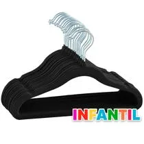 Kit 50 Cabides Veludo Infantil Slim Antiderrapante Preto