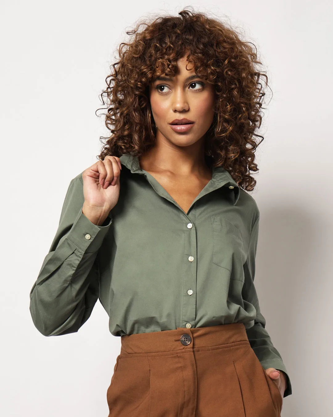 Camisa Feminina Algodão Ampla Verde