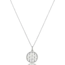Gargantilha de Prata Malha Cadeado 45cm Redondo com Elos Vazados e Zircônias - GG25959