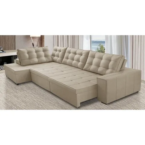 Sofá de Canto Retrátil e Reclinável com Molas 3,00x2,00 Le Jacke Suede Bege Madelina Decor