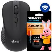 Mouse sem fio, 1600DPI, Preto, MW350, App-Tech + Pilha Alcalina Duracell Palito AAA, Optim...