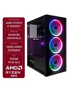 Computador Gamer CertoX STREAM AMD - 1084 TC Dual Channel Ryzen 5 5600GT Radeon Graphics 16GB DDR4 (2x8GB) 512GB SSD C/3 Fans Linux