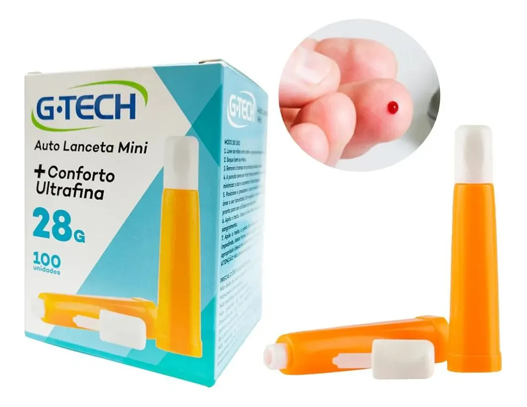 Auto Lanceta Mini 28g +Conforto Ultrafina G-TECH - 100un
