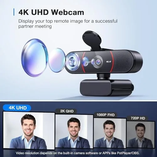 Webcam EMEET C960 4K, Sensor Sony UHD, Foco Automático PDAF, Microfones Duplos, Correção de Luz, FOV 73°, Capa de Privacidade