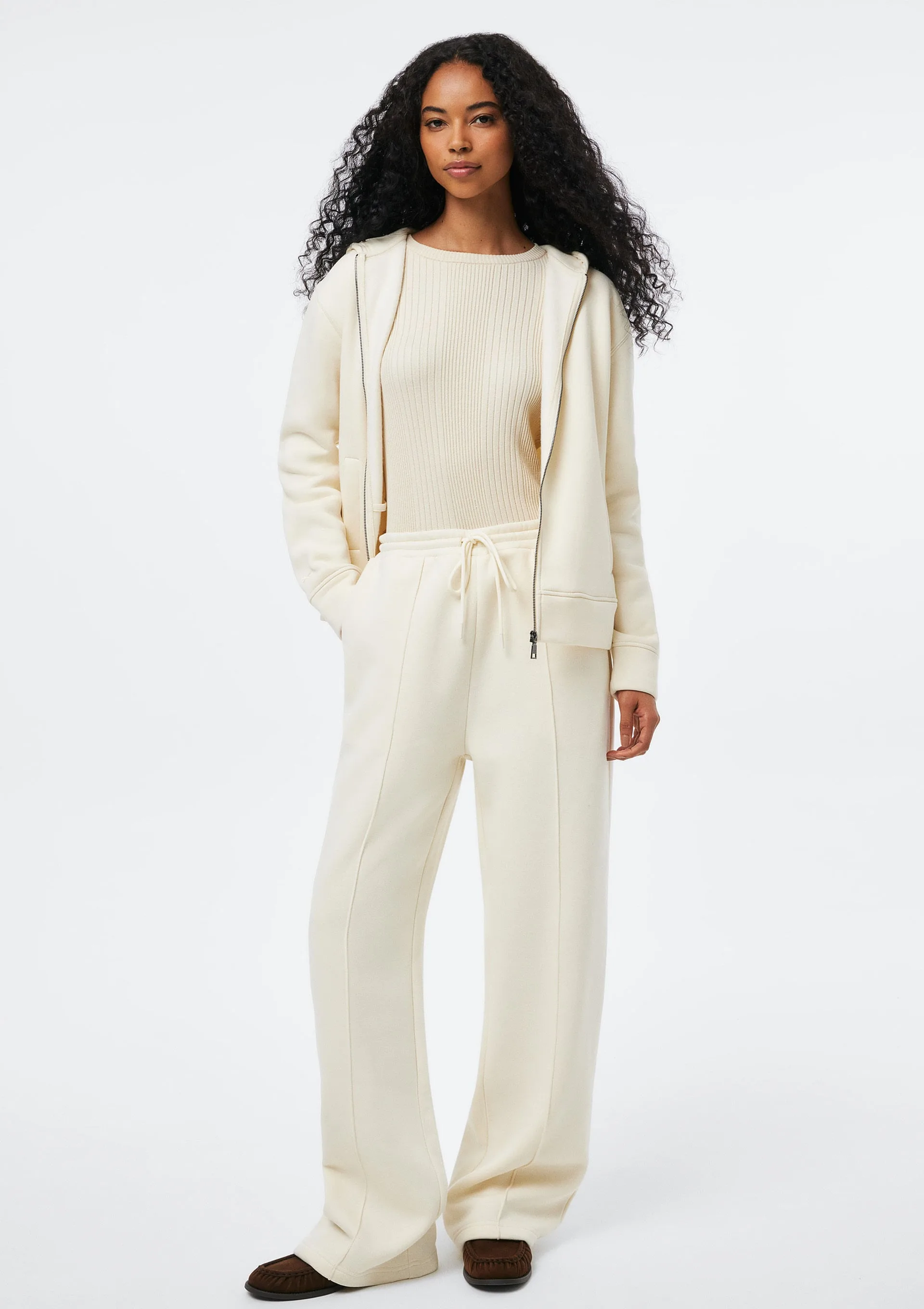 Calça Feminina Reta Em Moletom - Off white