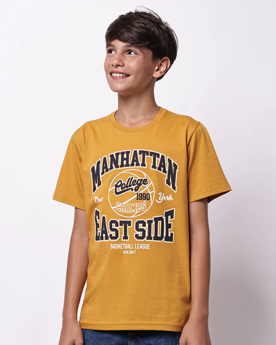 Camiseta Juvenil Algodão Estampa Manhattan Mostarda