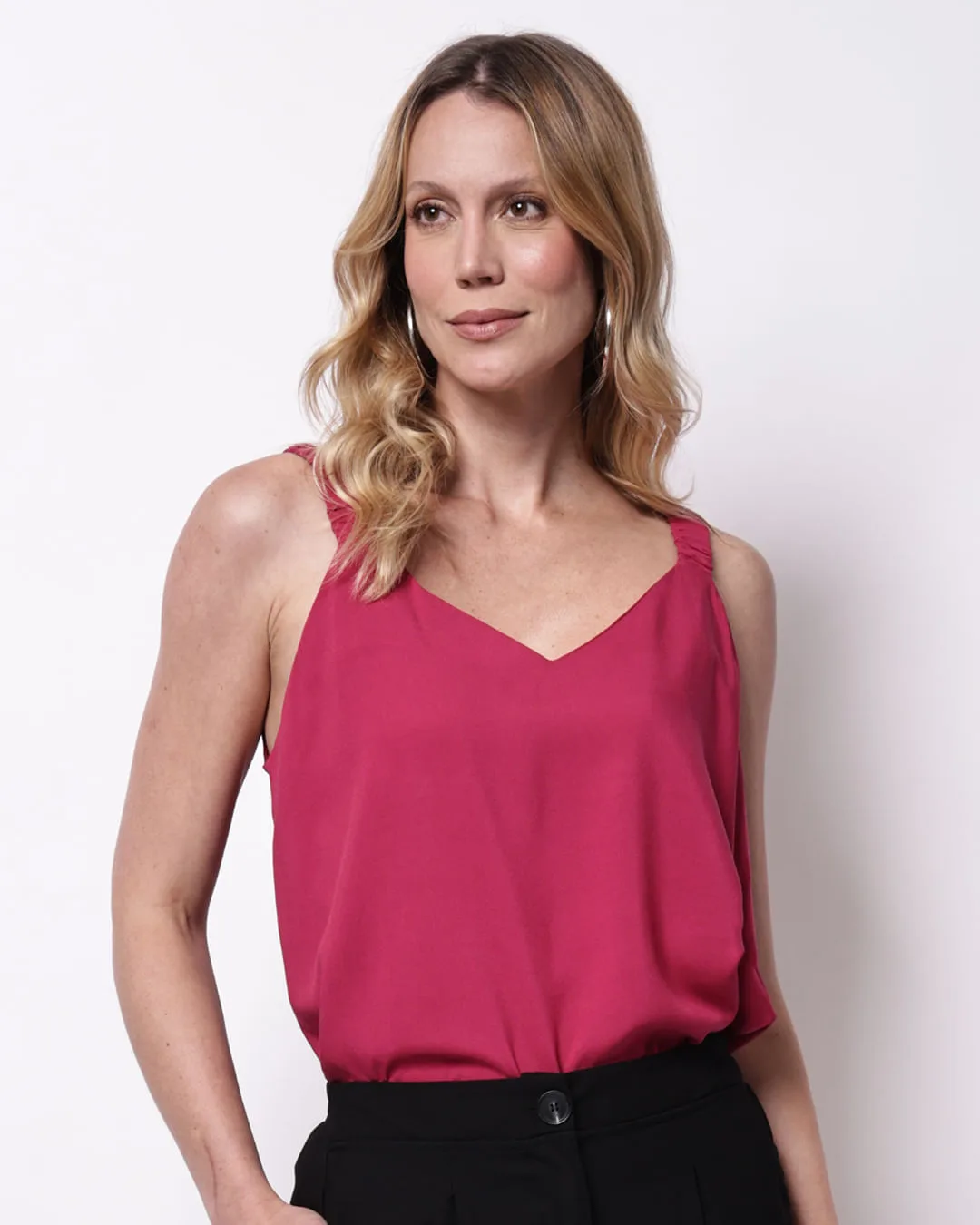 Blusa Feminina Alcinha Viscose Decote V Rosa