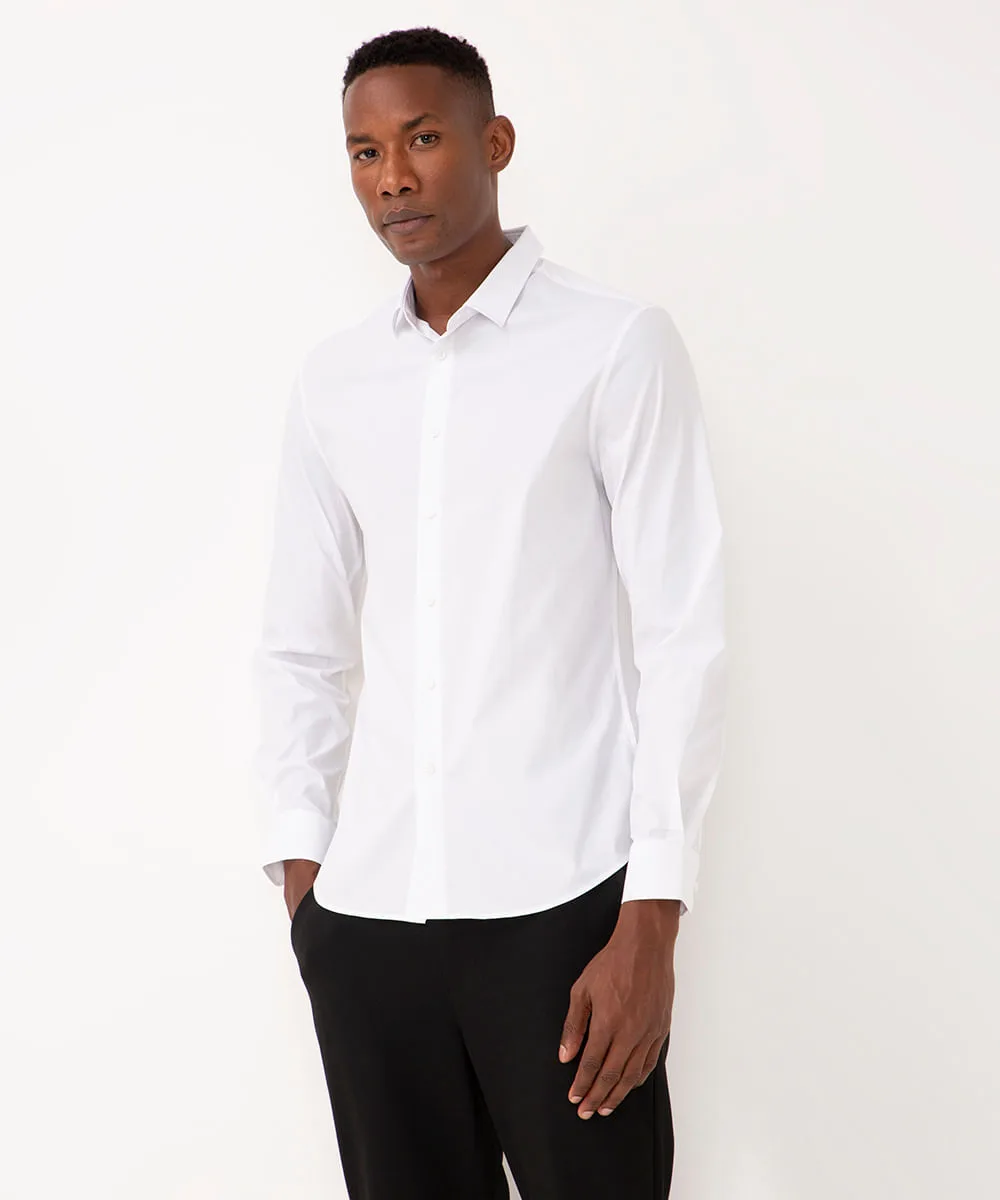 camisa slim fit de algodão manga longa branca