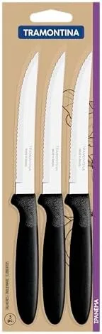 Conjunto De Facas Para Churrasco Tramontina Ipanema Com Lâminas Em Aço Inox E Cabos De Polipropileno Preto 3 Peças