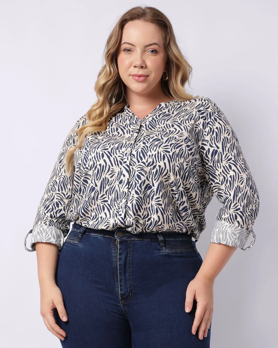 Camisa Plus Size Feminina Berry & Co.Viscose Marinho