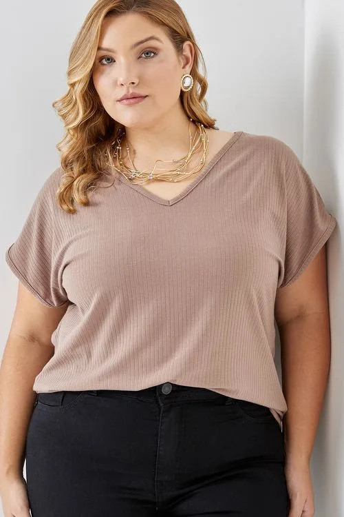 Blusa Feminina Bege Escuro Canelada