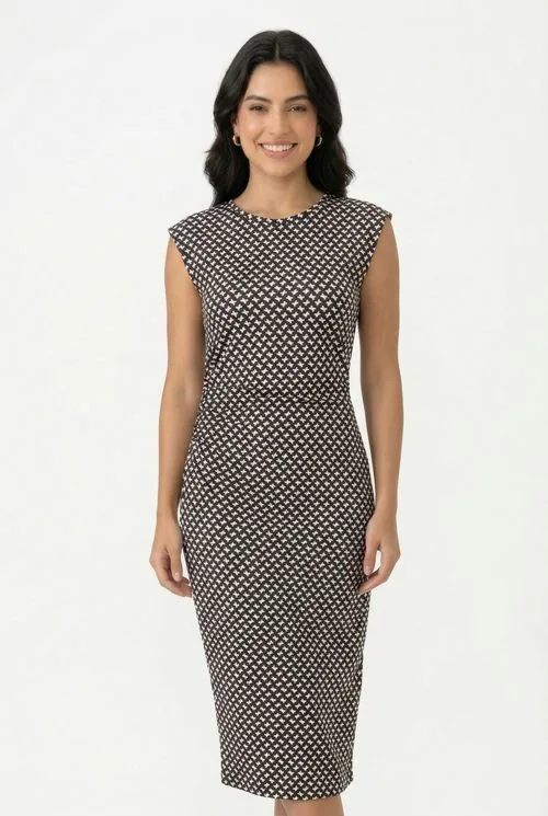 Vestido Longo Feminino Preto Estampa Geométrica
