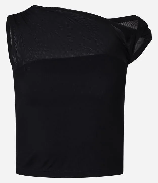 Blusa em Tule com Detalhe Torcido no Ombro
