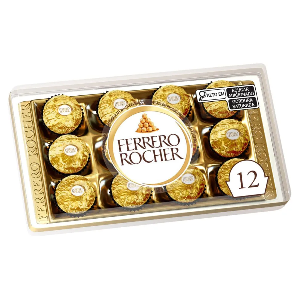 Bombom Avelã Ferrero Rocher Bandeja 150g 12 Unidades Premium Ferrero Rocher 12 Unidades 150g