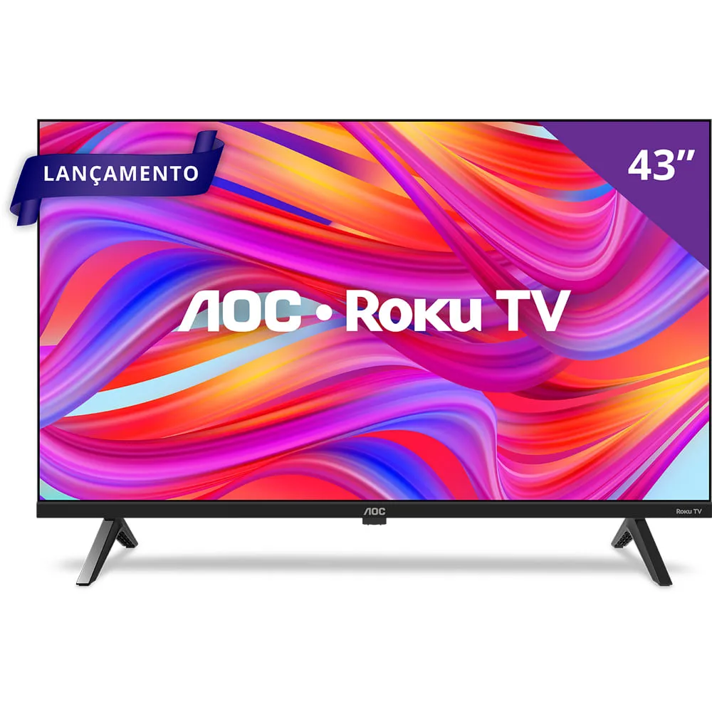 Smart TV 43" AOC Roku TV Full HD LED Wi-Fi HDMI USB HDR Dolby Audio Alexa Google Assistente Smart TV 43" Full HD AOC Roku TV HDMI 1 USB WiFi Conversor Digital