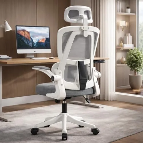 BlidShop Cadeira de Escritório Ergonômica Veneza, Tela Mesh Respirável, Suporte Lombar, Reclinável, Altura Ajustável, Capacidade 120kg (Branca e Cinza)