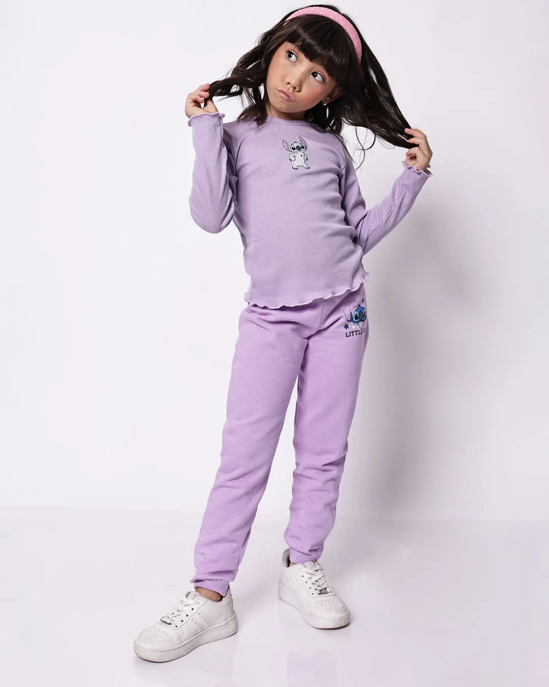Calça Infantil Moletom Algodão Jogger Stitch Lilás