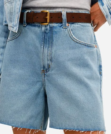 short mom feminino jeans com fendas azul