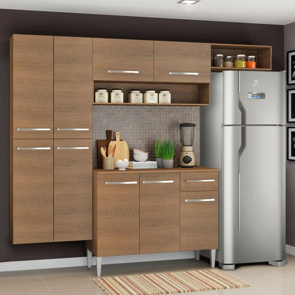 Cozinha Completa Madesa Emilly Fit com Armário, Balcão e Paneleiro Suspenso