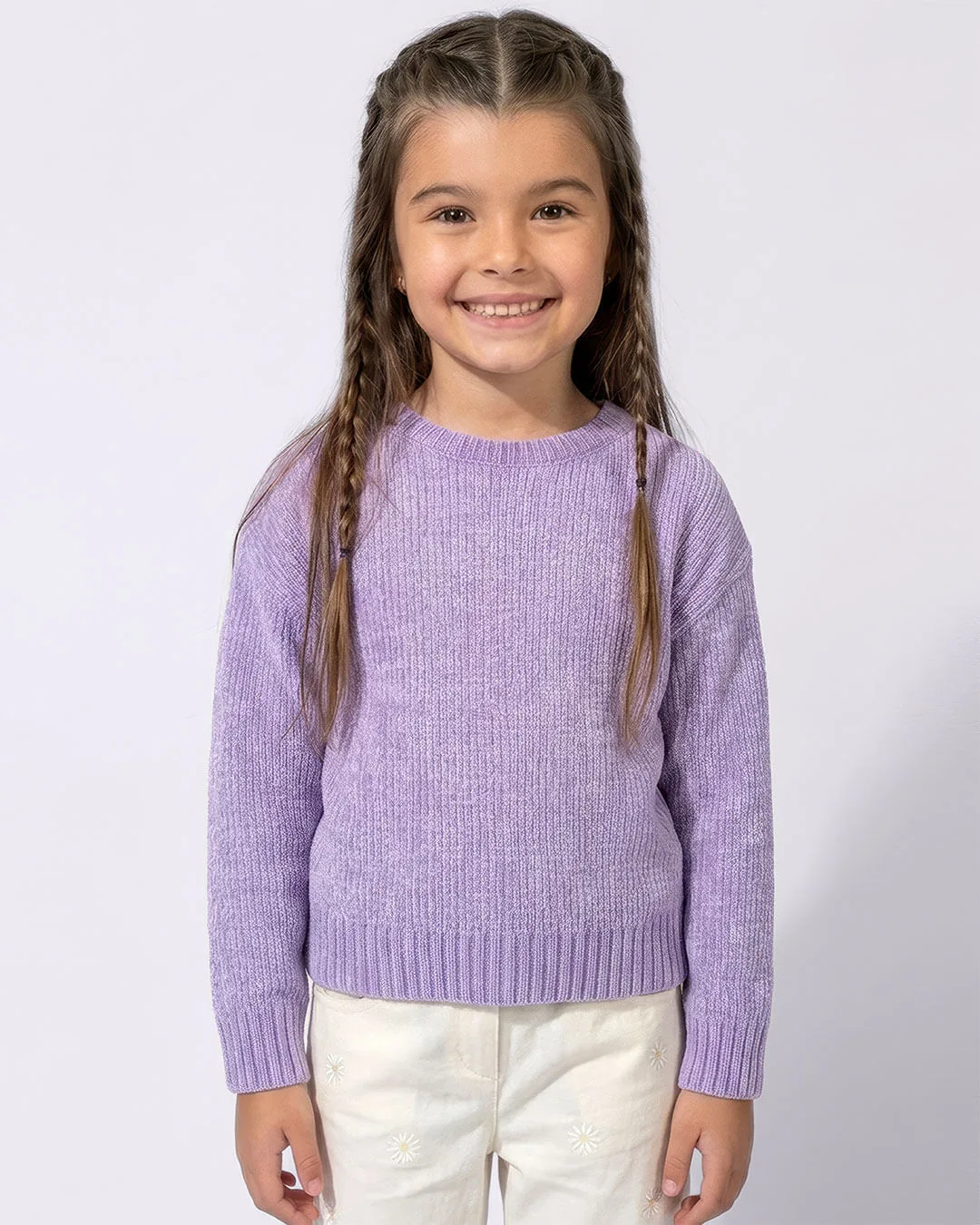 Suéter Tricô Infantil Chenille Lilás