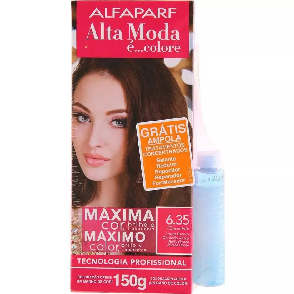 Coloração Creme 6.35 Chocolate Louro Escuro 150g Alta Moda Alfaparf Cobertura de Fios Brancos Alta Moda 6.35 Chocolate Louro Escuro Alfaparf 150g