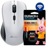 Mouse sem fio, 1600DPI, Cinza, MW351, App-Tech + Pilha Alcalina Duracell Palito AAA, Optim...