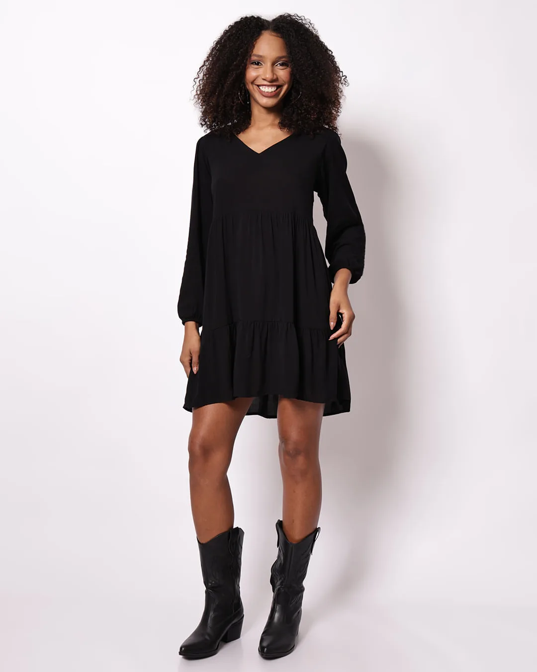 Vestido Feminino Viscose Manga Longa Berry & Co Preto