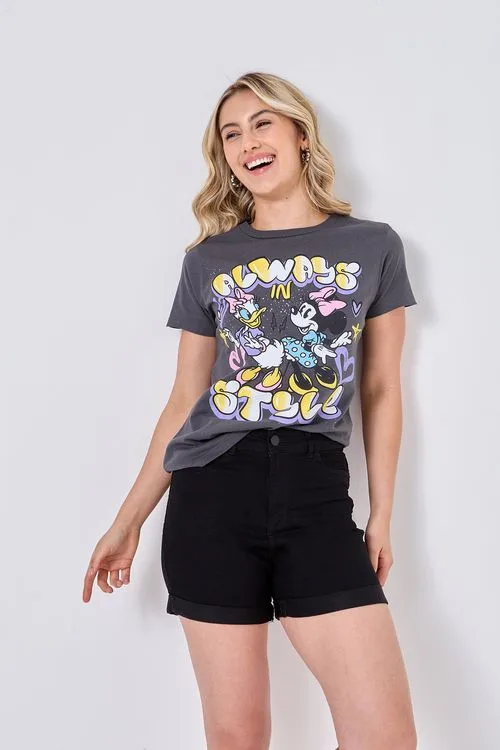 Short Jeans Feminino Preto Básico com Elastano