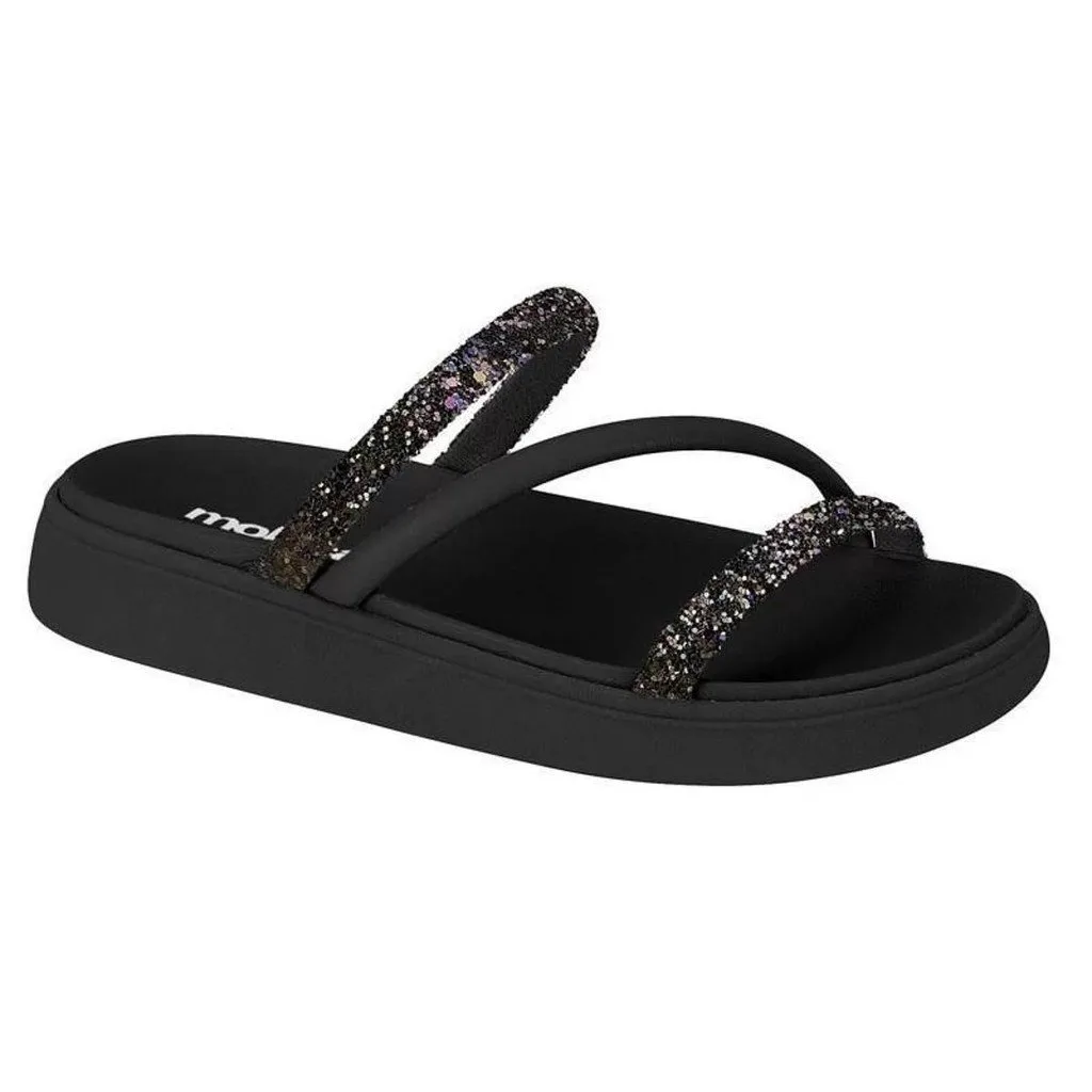 Papete Moleca Tres Tiras Strass Multicolorido Feminina Preta